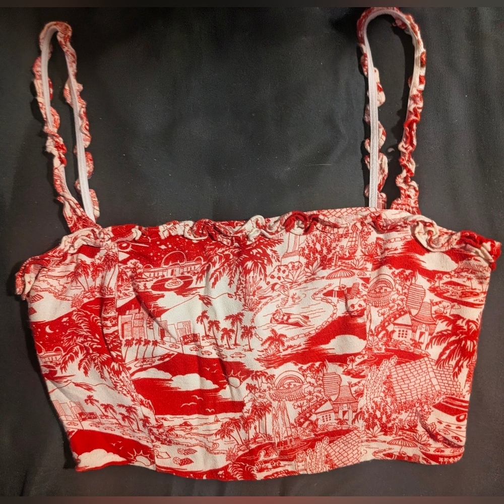 Reformation White/ Red Vacation Print Crop Top
